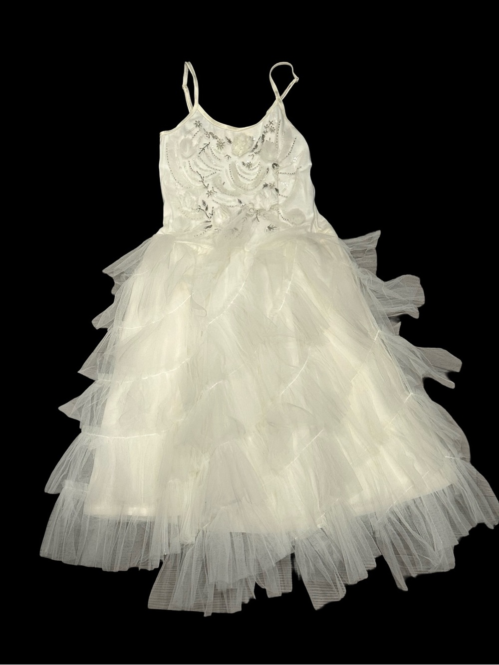 EUC Tutu Du Monde Girls Size 10/11 Ivory Tulle Party Dress with Beaded Bodice